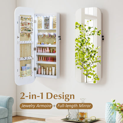 6 LEDs Mirror Jewelry Cabinet, Wall Door Mounted Lockable Organizer, White Jewelry Armoires at Gallery Canada