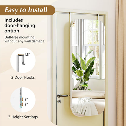 6 LEDs Mirror Jewelry Cabinet, Wall Door Mounted Lockable Organizer, White Jewelry Armoires at Gallery Canada
