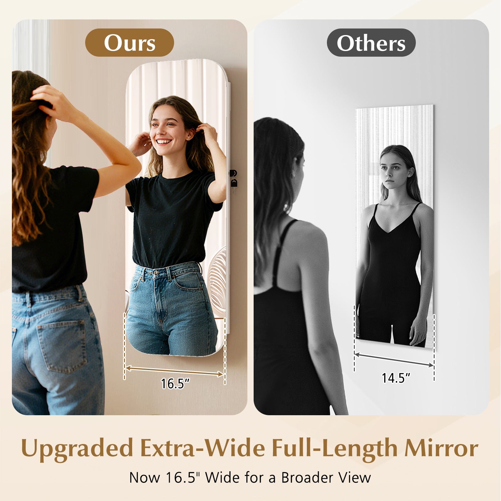 6 LEDs Mirror Jewelry Cabinet, Wall Door Mounted Lockable Organizer, White Jewelry Armoires at Gallery Canada