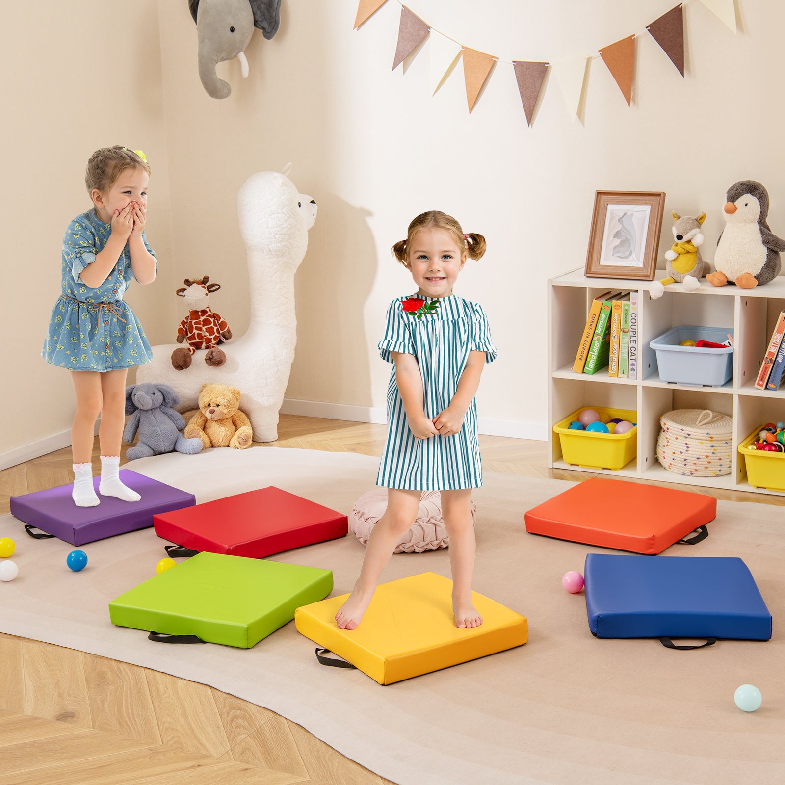 6 PCS Square Floor Cushions 16 Inch Soft Sponge Floor Pillows, Multicolor Kids Chairs & Seating at Gallery Canada