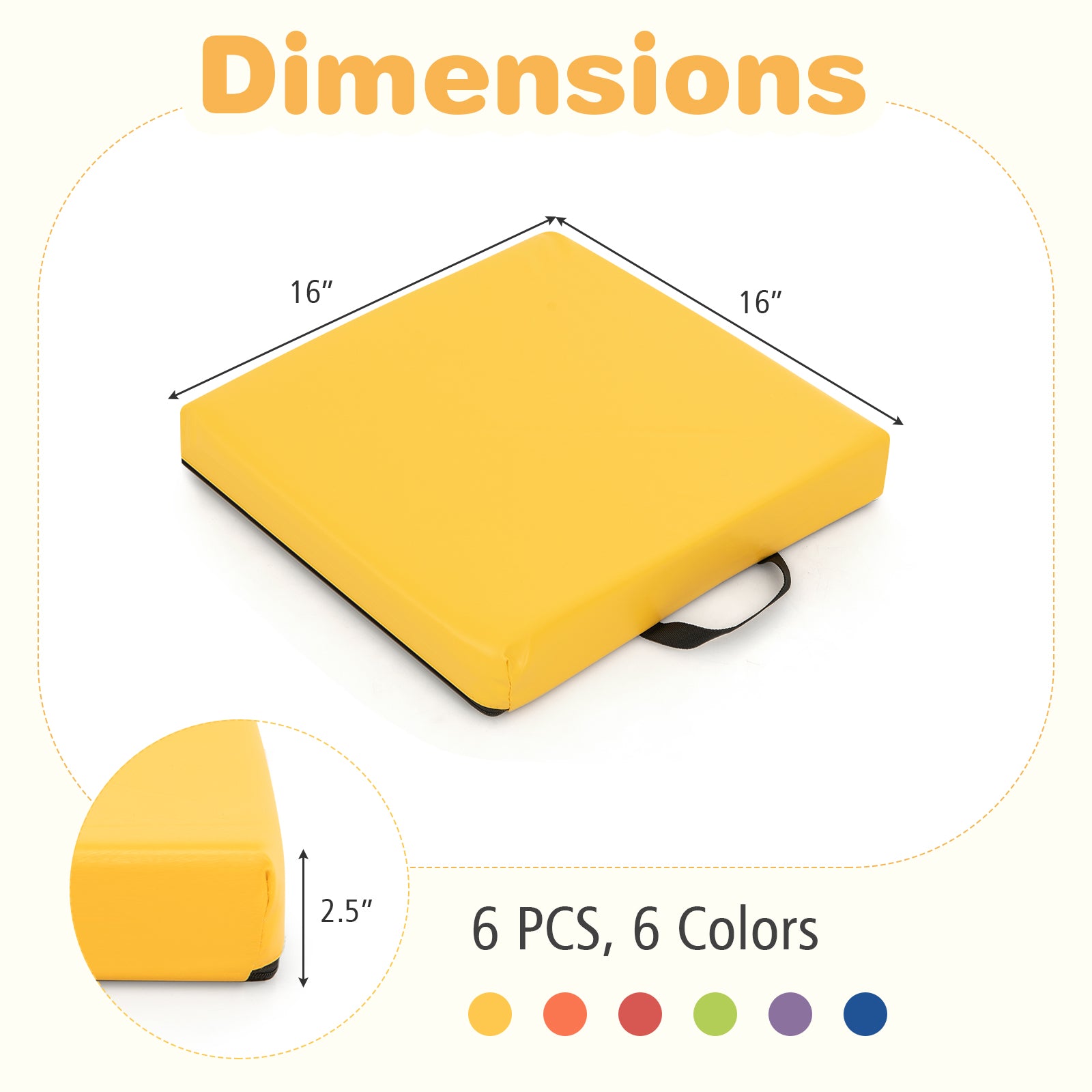 6 PCS Square Floor Cushions 16 Inch Soft Sponge Floor Pillows, Multicolor Kids Chairs & Seating at Gallery Canada