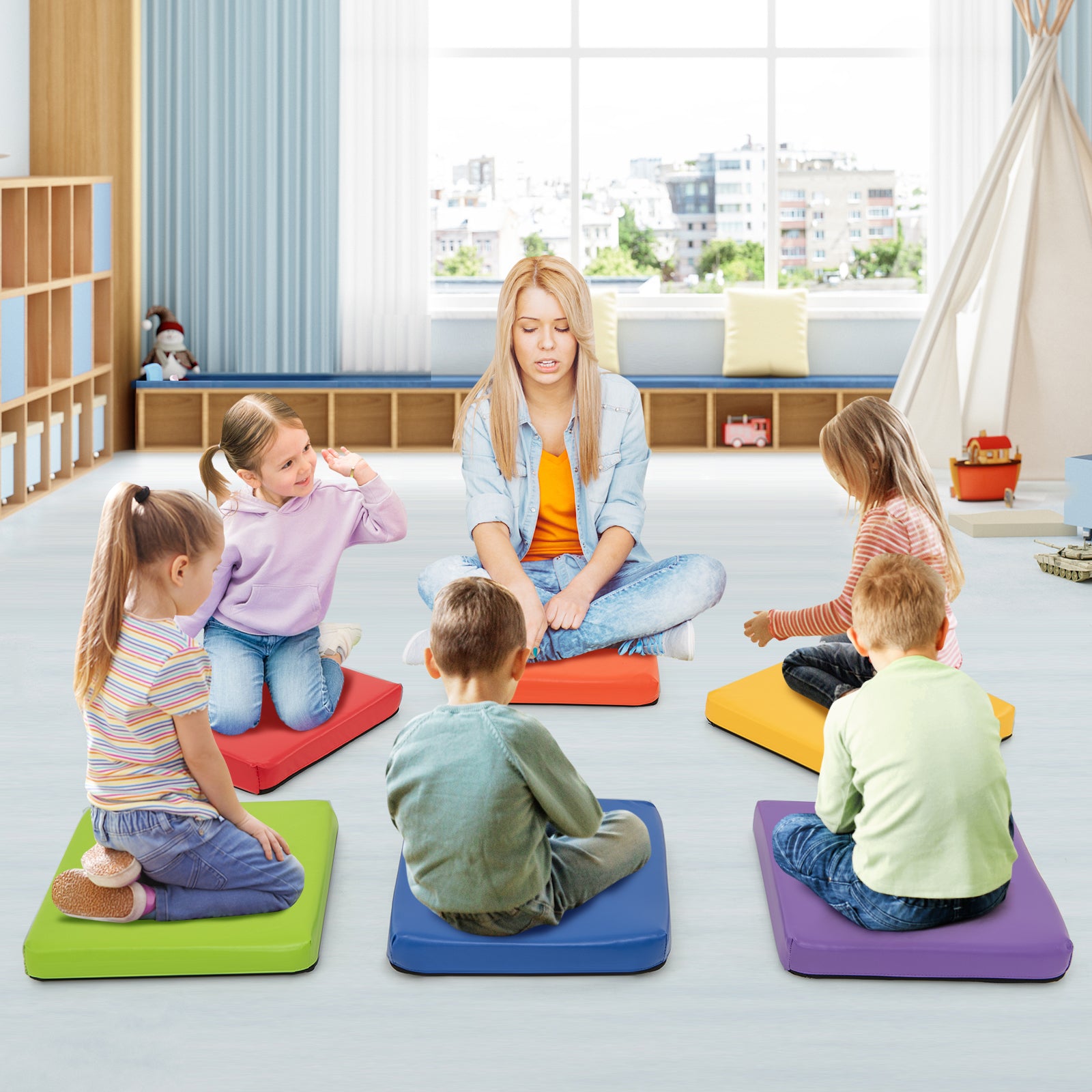 6 PCS Square Floor Cushions 16 Inch Soft Sponge Floor Pillows, Multicolor Kids Chairs & Seating at Gallery Canada