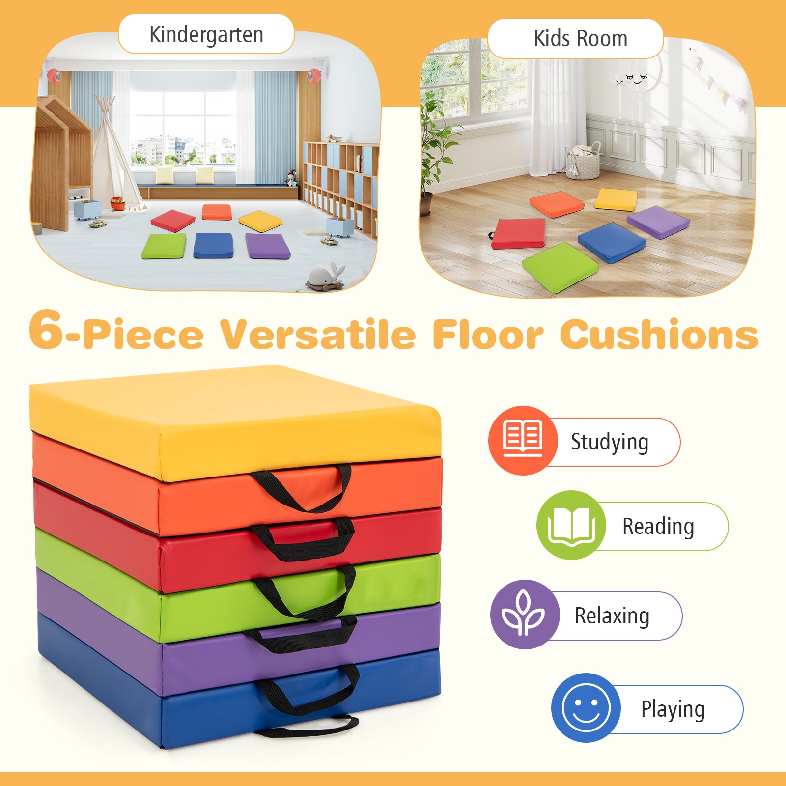 6 PCS Square Floor Cushions 16 Inch Soft Sponge Floor Pillows, Multicolor Kids Chairs & Seating at Gallery Canada