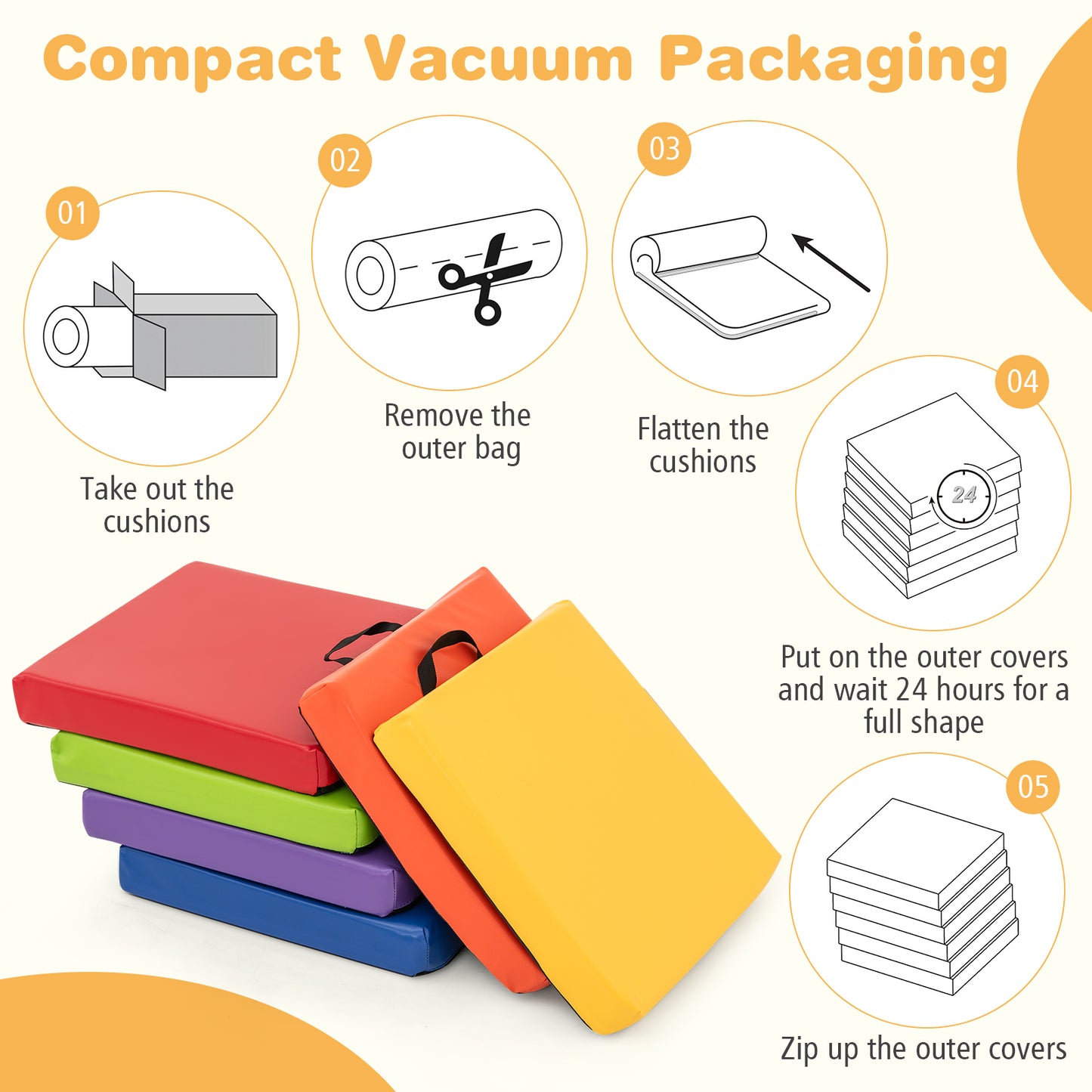 6 PCS Square Floor Cushions 16 Inch Soft Sponge Floor Pillows, Multicolor Kids Chairs & Seating at Gallery Canada