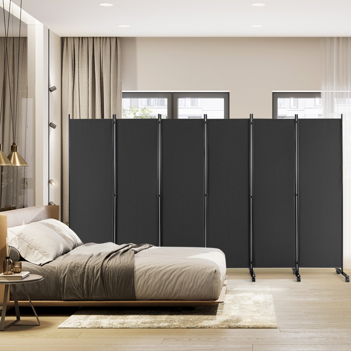 6 Panel 5.7 Feet Tall Rolling Room Divider, Gray Room Dividers at Gallery Canada