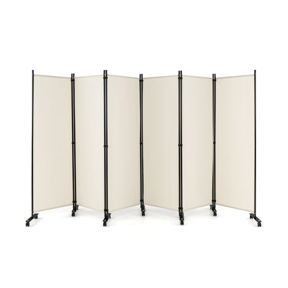 6 Panel 5.7 Feet Rolling Room Divider On Wheels, White Room Dividers at Gallery Canada