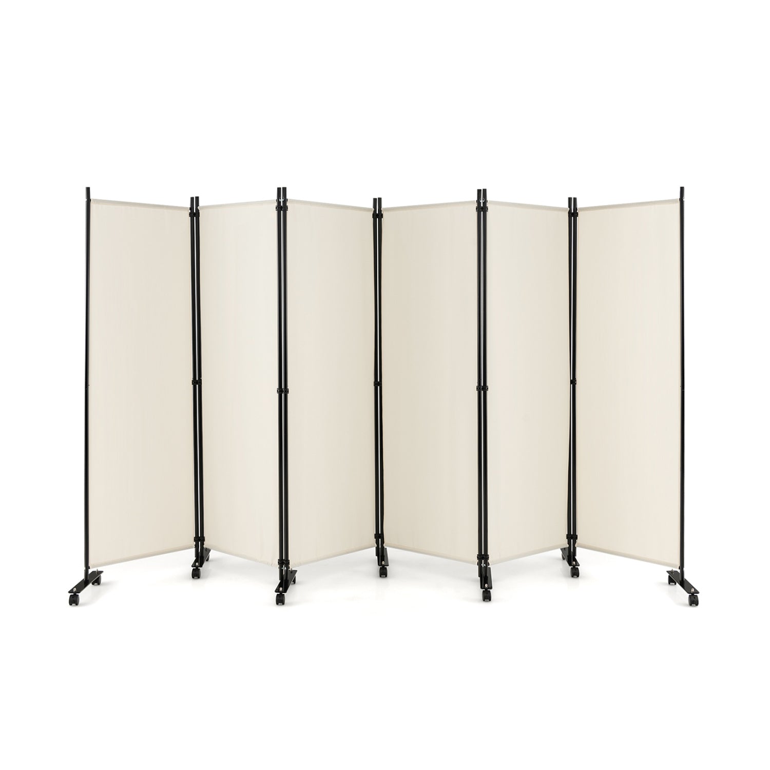 6 Panel 5.7 Feet Rolling Room Divider On Wheels, White Room Dividers White at Gallery Canada
