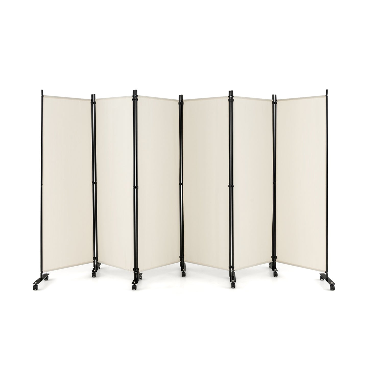 6 Panel 5.7 Feet Rolling Room Divider On Wheels, White Room Dividers White at Gallery Canada