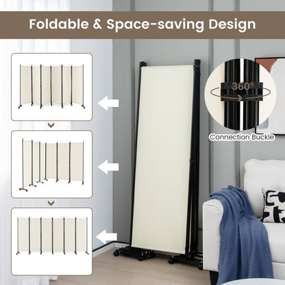6 Panel 5.7 Feet Rolling Room Divider On Wheels, White Room Dividers at Gallery Canada