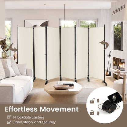 6 Panel 5.7 Feet Rolling Room Divider On Wheels, White Room Dividers at Gallery Canada