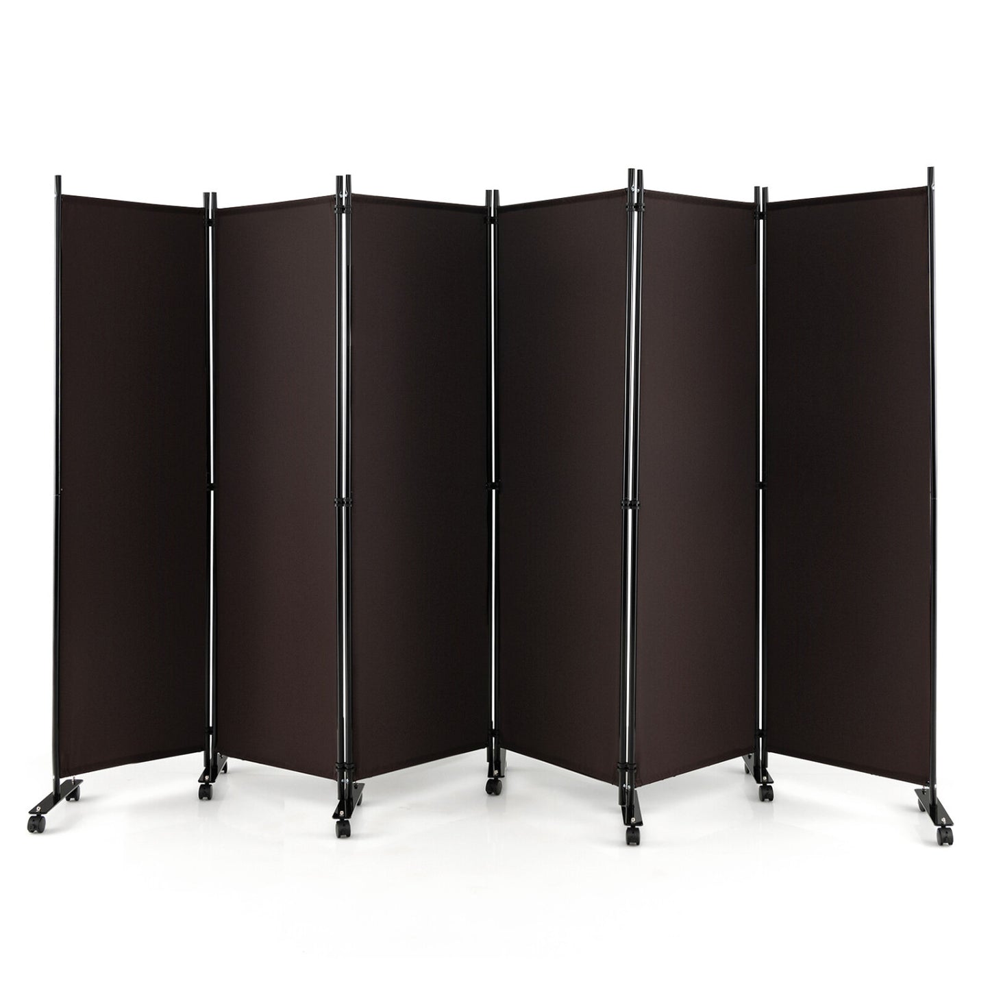 6 Panel 5.7 Ft Tall Rolling Room Divider, Walnut