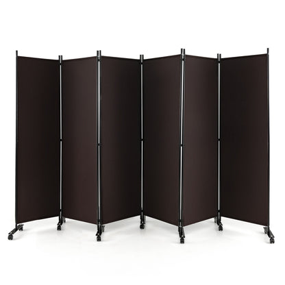 6 Panel 5.7 Ft Tall Rolling Room Divider, Walnut