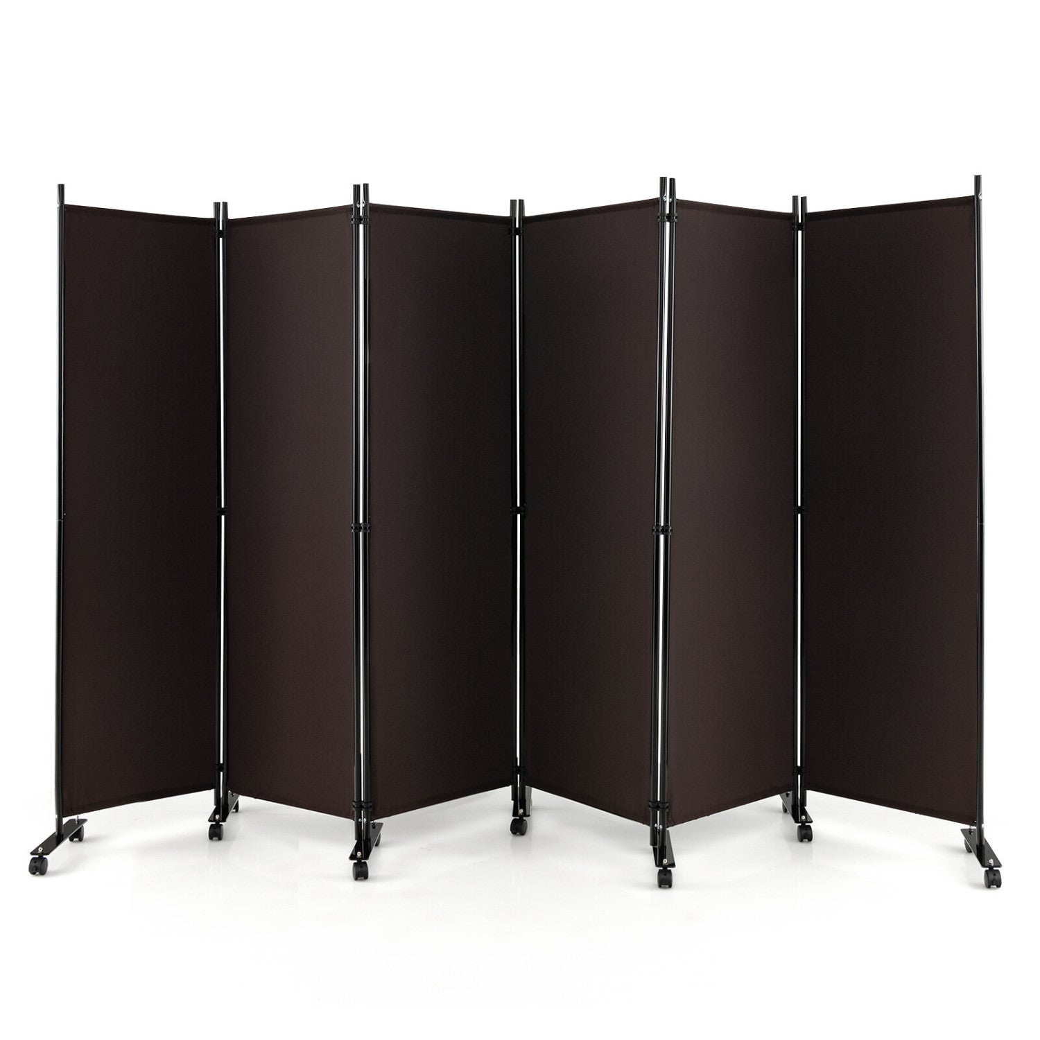 6 Panel 5.7 Ft Tall Rolling Room Divider, Walnut Room Dividers Walnut at Gallery Canada