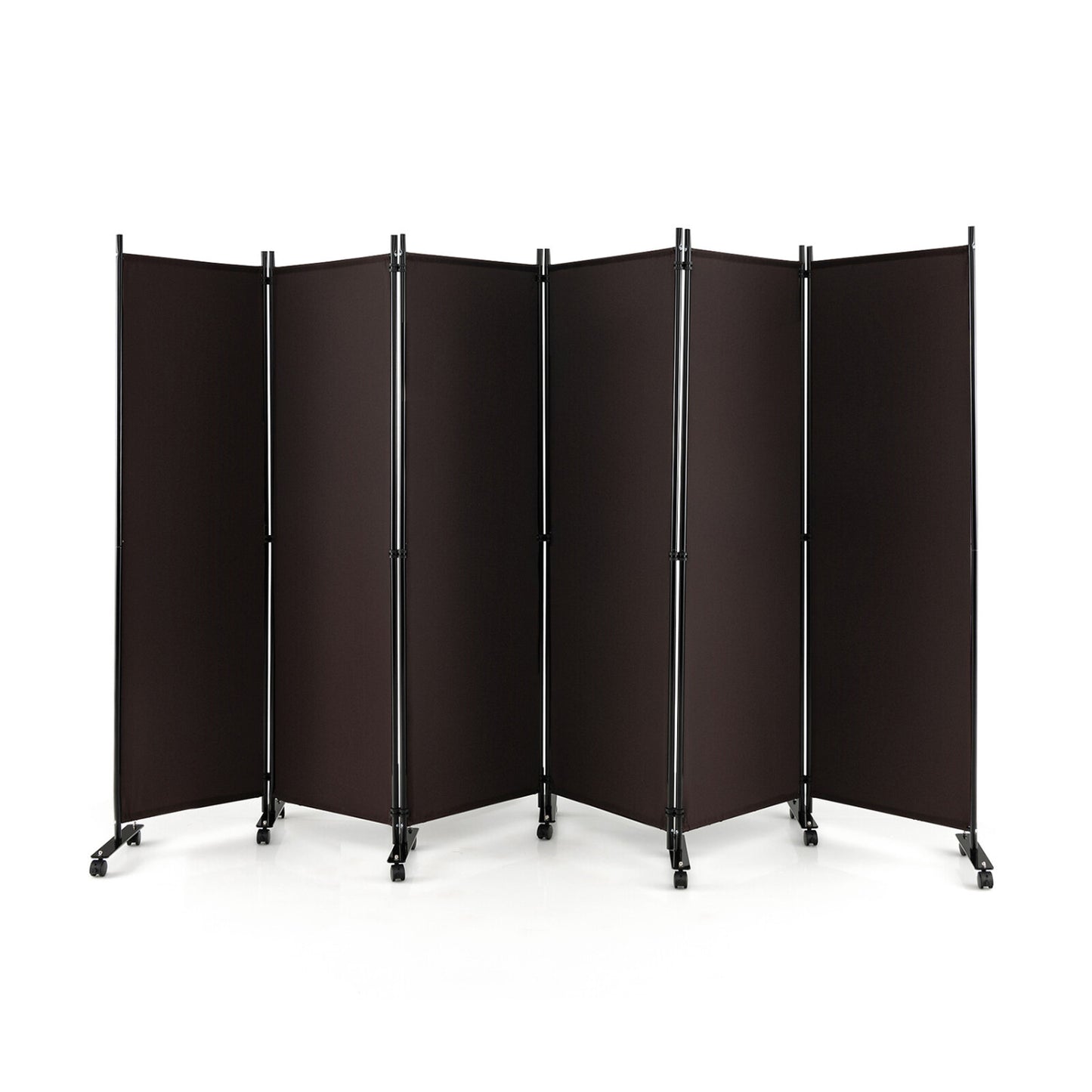 6 Panel 5.7 Ft Tall Rolling Room Divider, Walnut