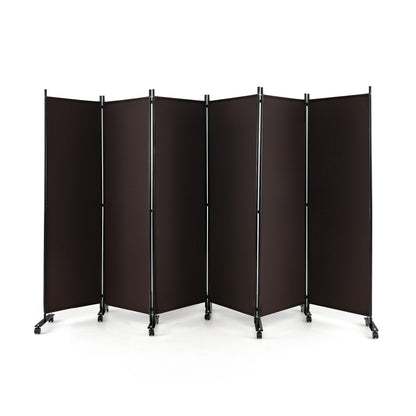 6 Panel 5.7 Ft Tall Rolling Room Divider, Walnut