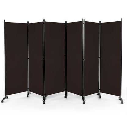 6 Panel 5.7 Feet Tall Rolling Room Divider, Brown Room Dividers at Gallery Canada