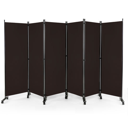 6 Panel 5.7 Feet Tall Rolling Room Divider, Brown Room Dividers Brown at Gallery Canada