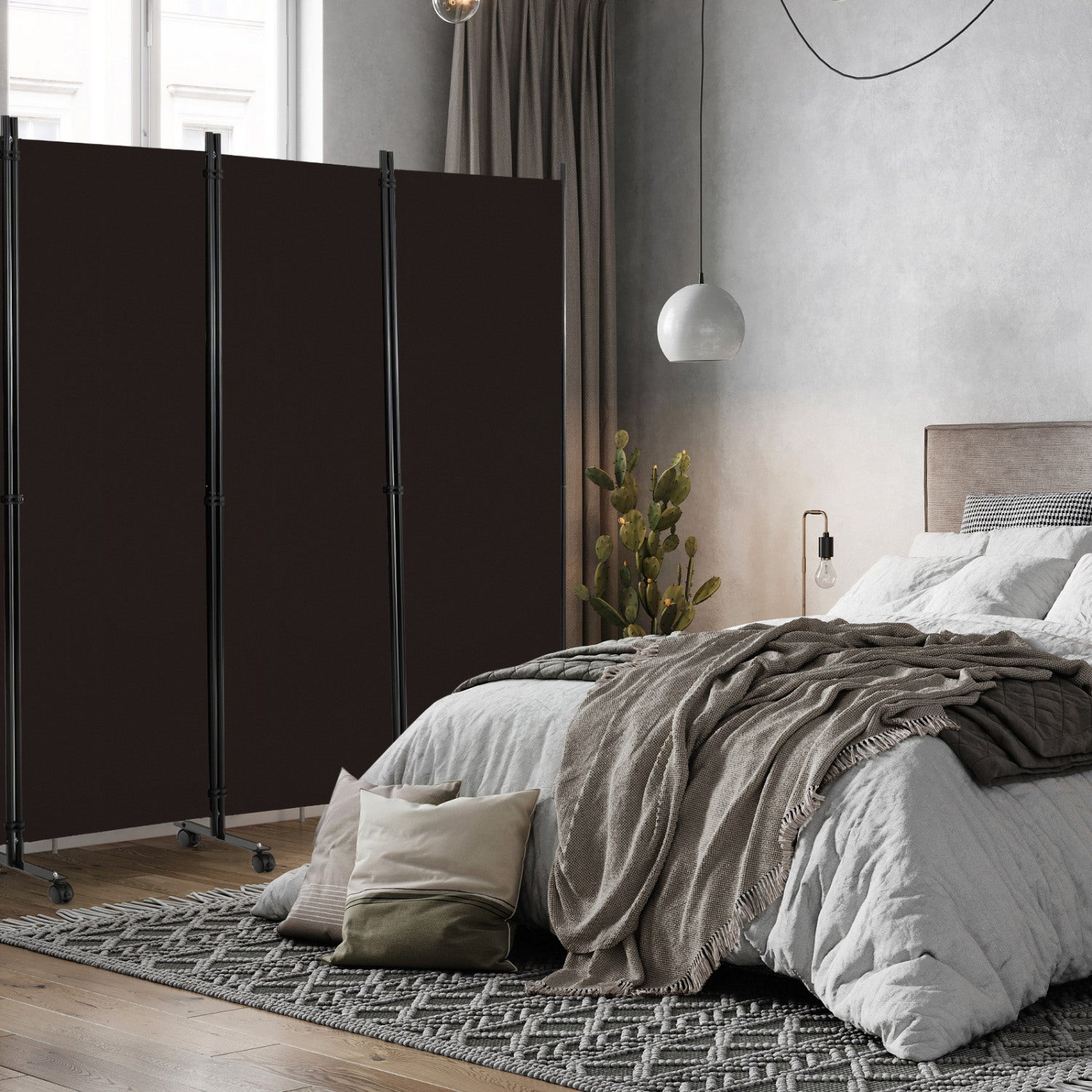 6 Panel 5.7 Feet Tall Rolling Room Divider, Brown Room Dividers at Gallery Canada