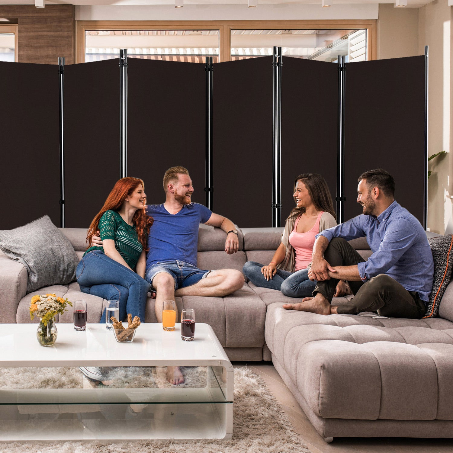 6 Panel 5.7 Feet Tall Rolling Room Divider, Brown Room Dividers at Gallery Canada
