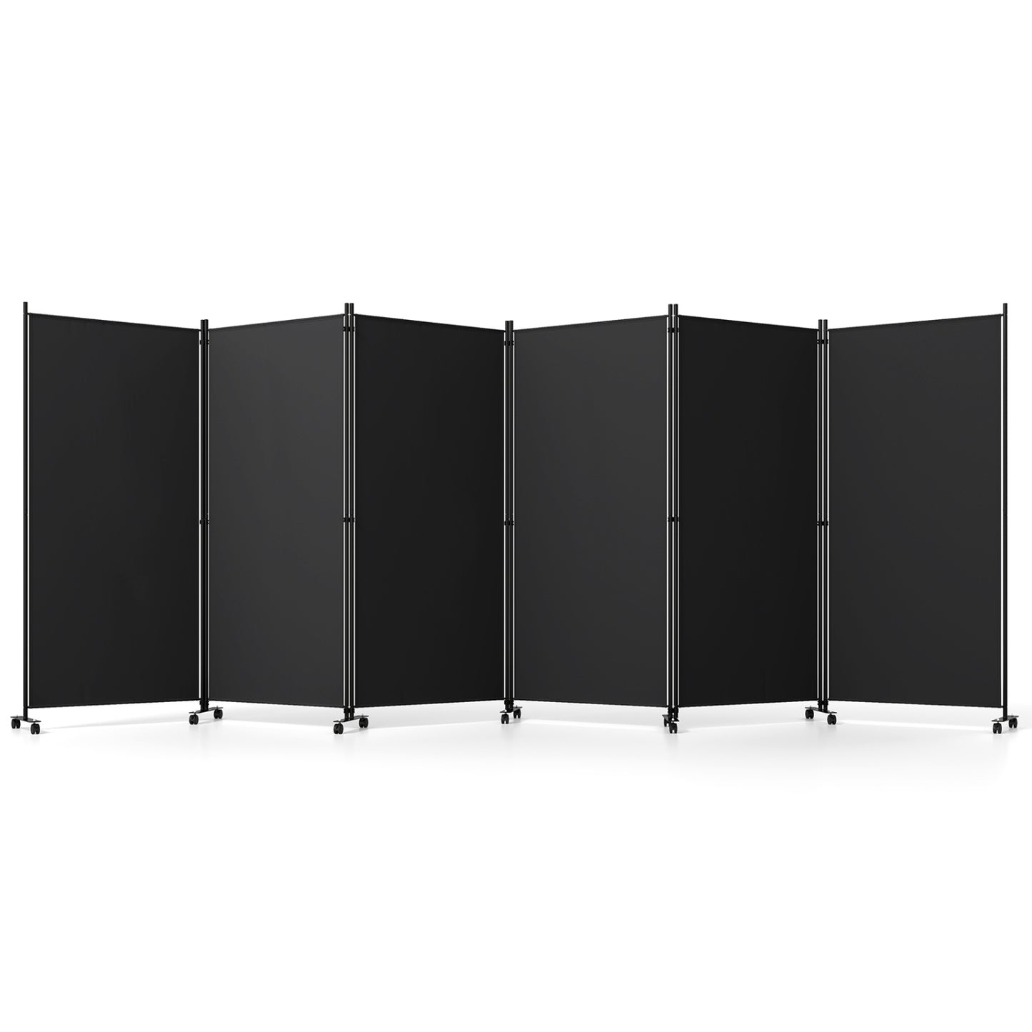 6 Panel Folding Privacy Screen Divider With Wheels, Black