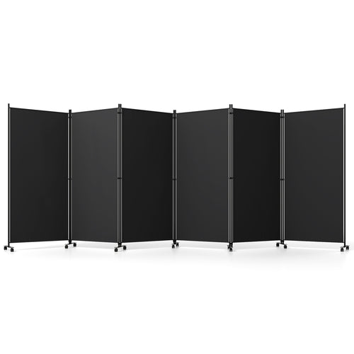 6 Panel Folding Privacy Screen Divider With Wheels, Black