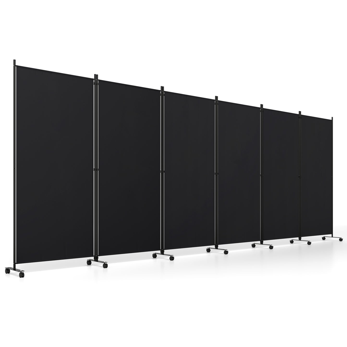 6 Panel Folding Privacy Screen Divider With Wheels, Black