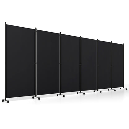 6 Panel Folding Privacy Screen Divider With Wheels, Black
