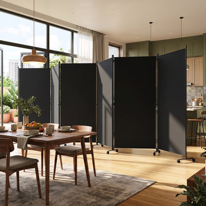 6 Panel Folding Privacy Screen Divider With Wheels, Black