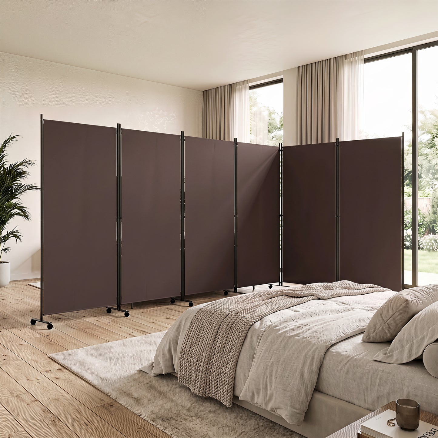 6 Panel Folding Privacy Screen Divider, Coffee
