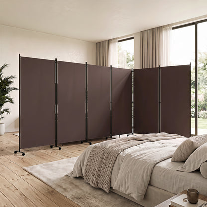 6 Panel Folding Privacy Screen Divider, Coffee