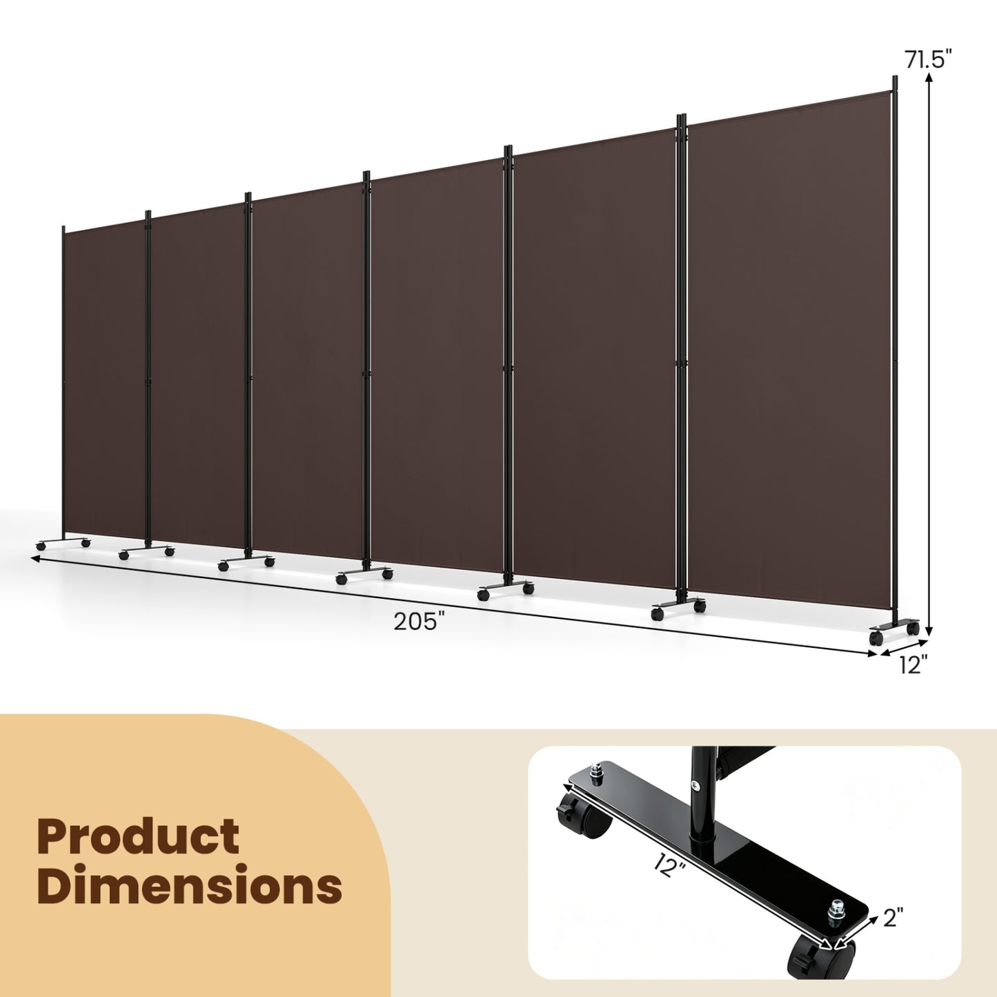 6 Panel Folding Privacy Screen Divider, Coffee