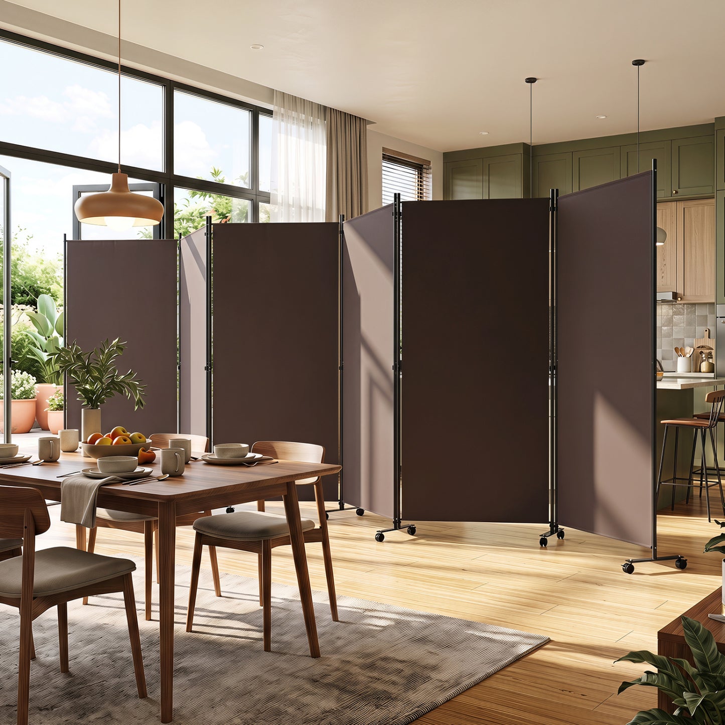 6 Panel Folding Privacy Screen Divider, Coffee