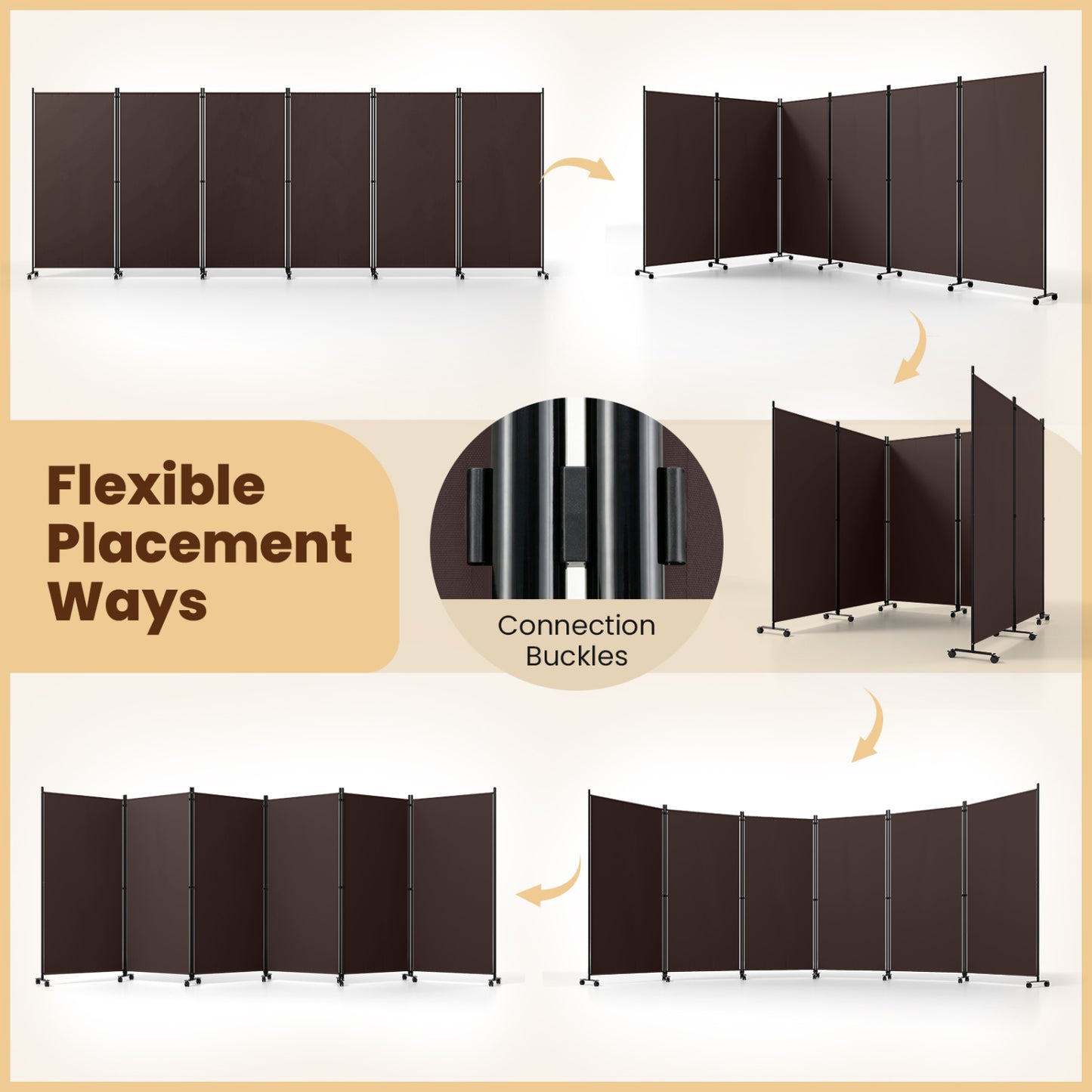 6 Panel Folding Privacy Screen Divider, Coffee