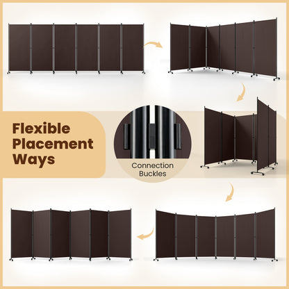 6 Panel Folding Privacy Screen Divider, Coffee