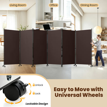 6 Panel Folding Privacy Screen Divider, Coffee