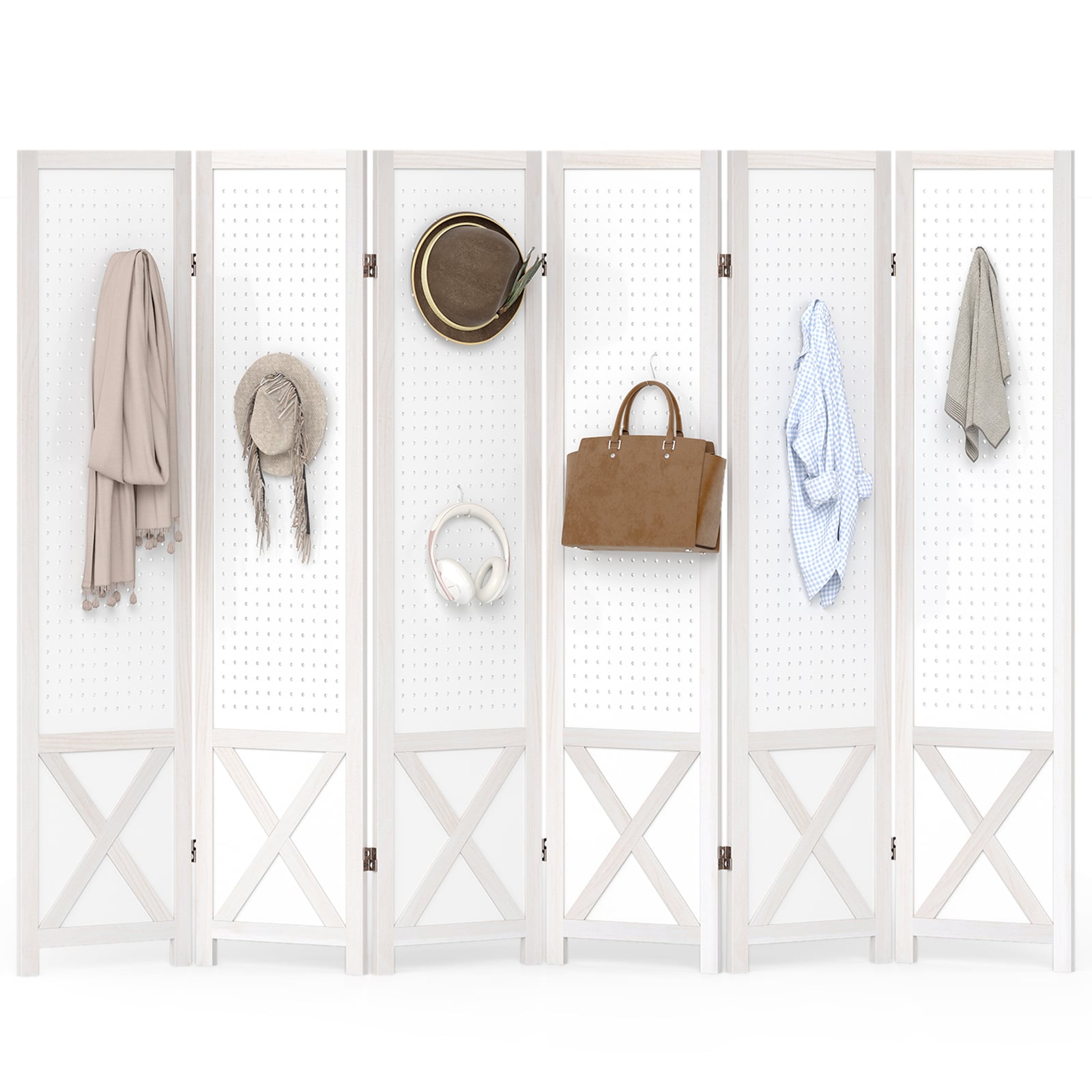 6-Panel Pegboard Room Divider, 67 Inches Tall, Foldable Privacy Screen Room Dividers at Gallery Canada