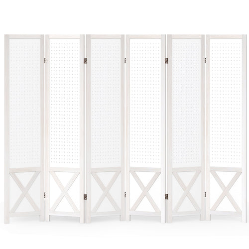 6-Panel Pegboard Room Divider, 67 Inches Tall, Foldable Privacy Screen