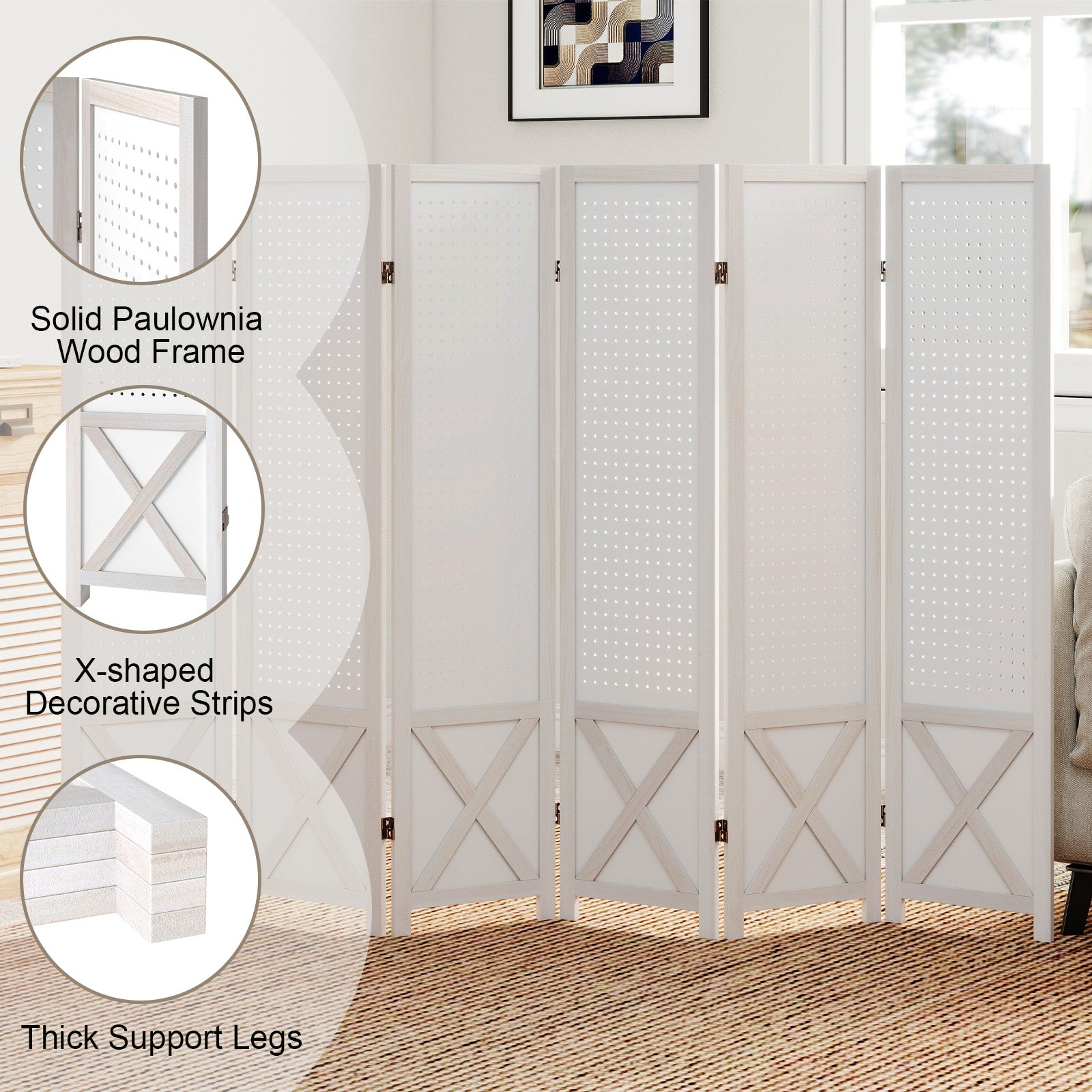6-Panel Pegboard Room Divider, 67 Inches Tall, Foldable Privacy Screen Room Dividers at Gallery Canada