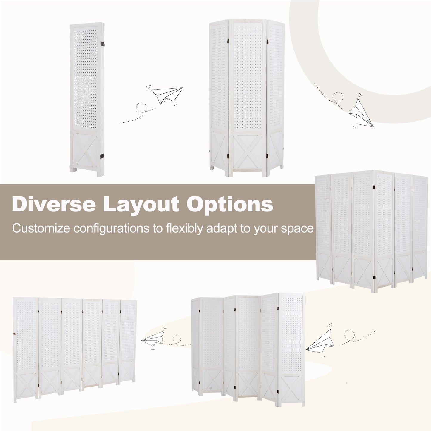 6-Panel Pegboard Room Divider, 67 Inches Tall, Foldable Privacy Screen Room Dividers at Gallery Canada