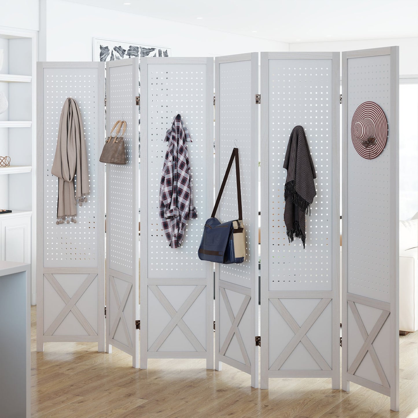 6-Panel Pegboard Room Divider, 67 Inches Tall, Foldable Privacy Screen Room Dividers at Gallery Canada