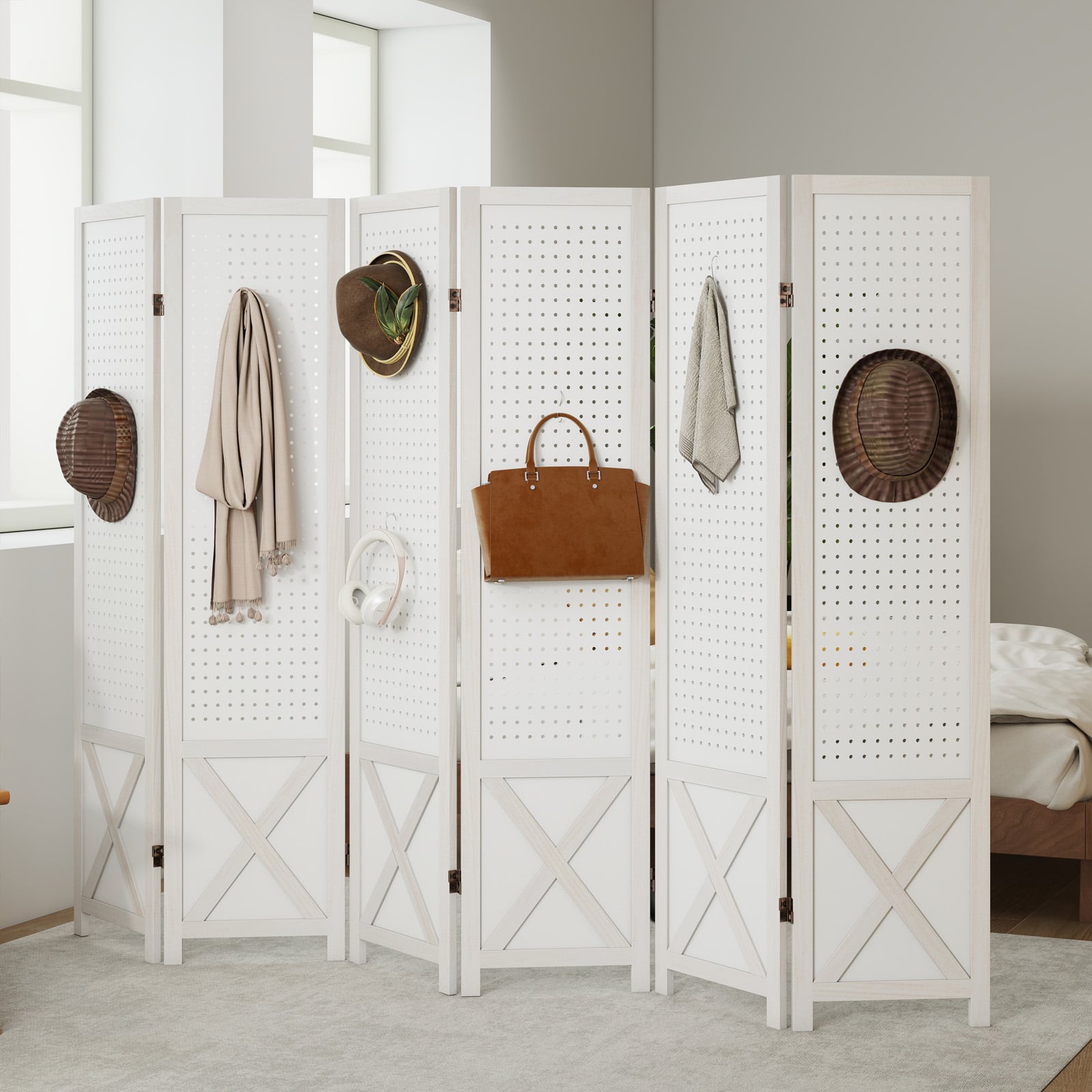 6-Panel Pegboard Room Divider, 67 Inches Tall, Foldable Privacy Screen Room Dividers at Gallery Canada