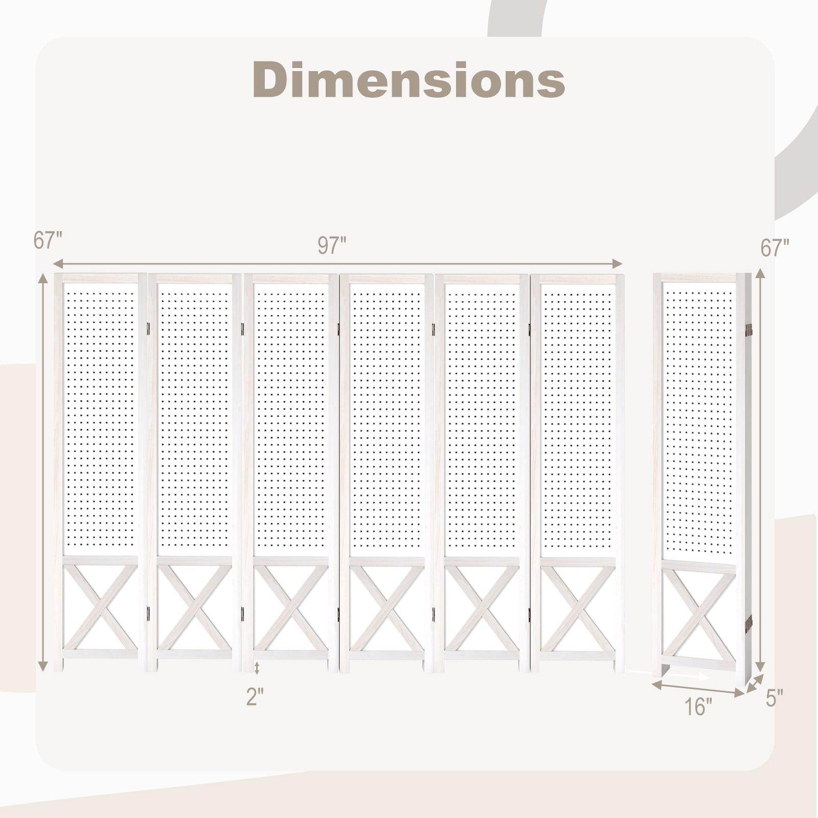 6-Panel Pegboard Room Divider, 67 Inches Tall, Foldable Privacy Screen Room Dividers at Gallery Canada