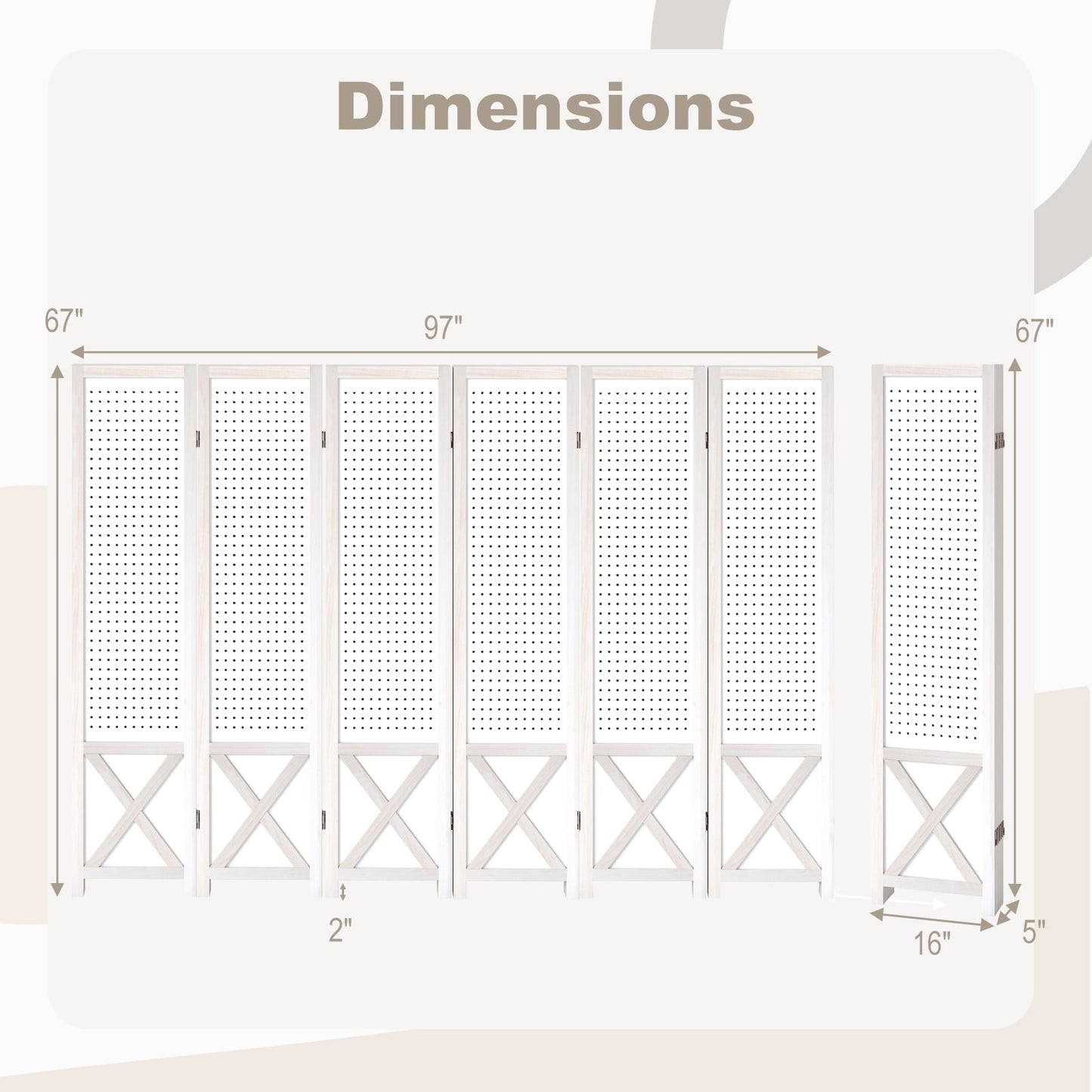 6-Panel Pegboard Room Divider, 67 Inches Tall, Foldable Privacy Screen Room Dividers at Gallery Canada