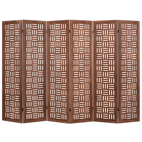 6-Panel Solid Wood Room Divider Folding Partition Stand, Walnut