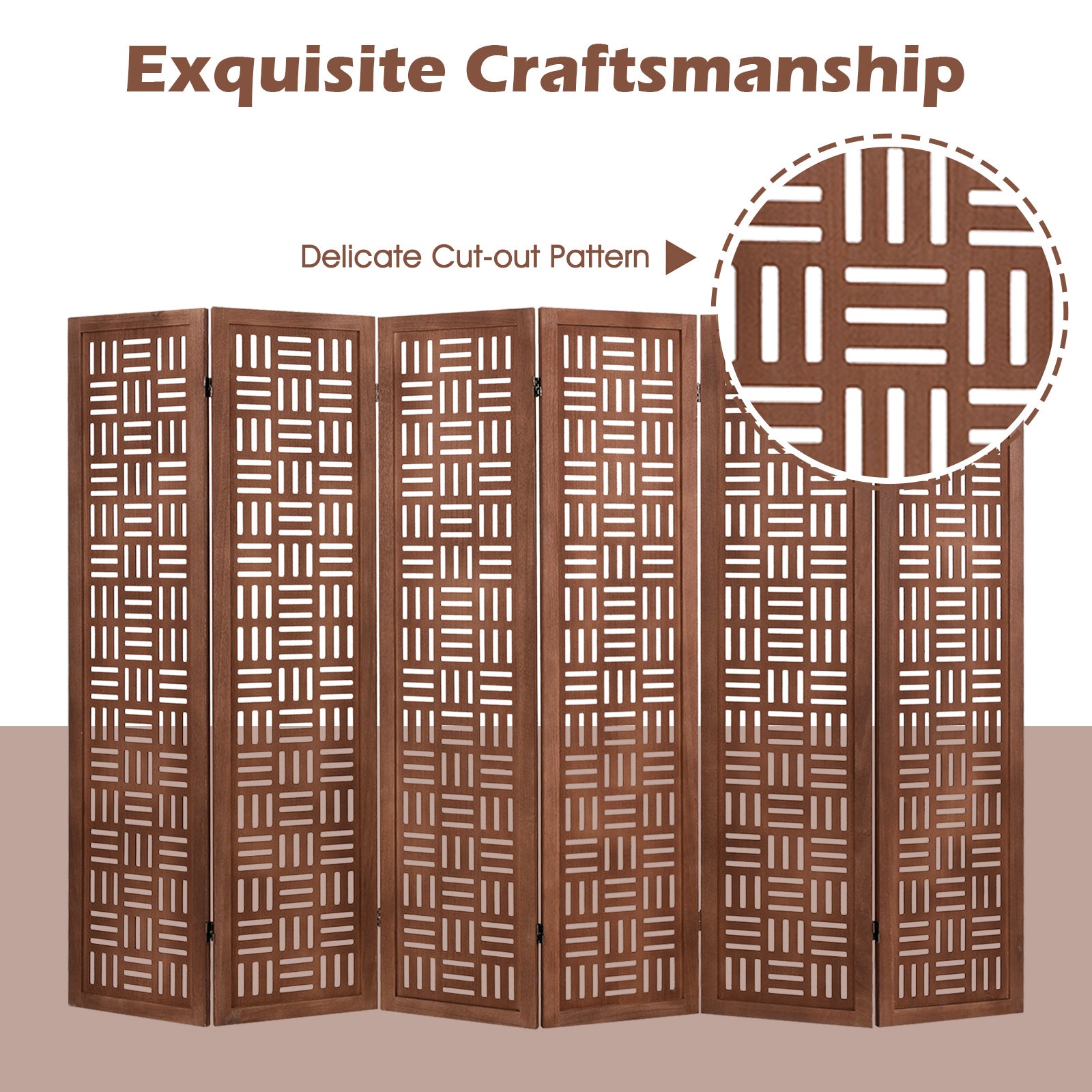 6-Panel Solid Wood Room Divider Folding Partition Stand, Walnut Room Dividers at Gallery Canada