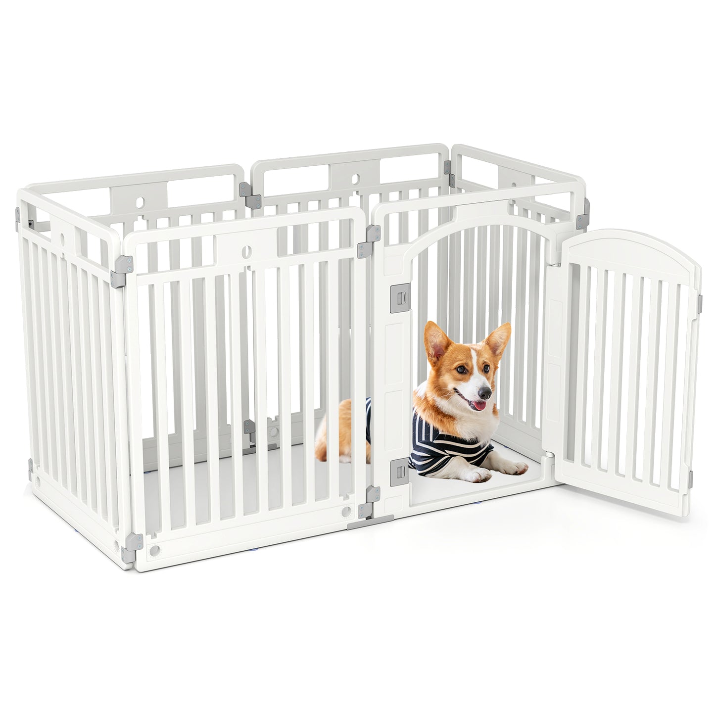 6-Panel Tall Dog Playpen Foldable Pet Fence with Locking Door, White Pet Gate White at Gallery Canada