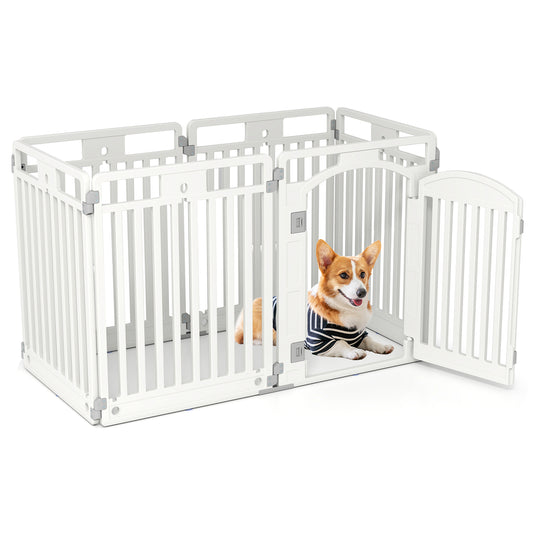 6-Panel Tall Dog Playpen Foldable Pet Fence with Locking Door, White Pet Gate White at Gallery Canada