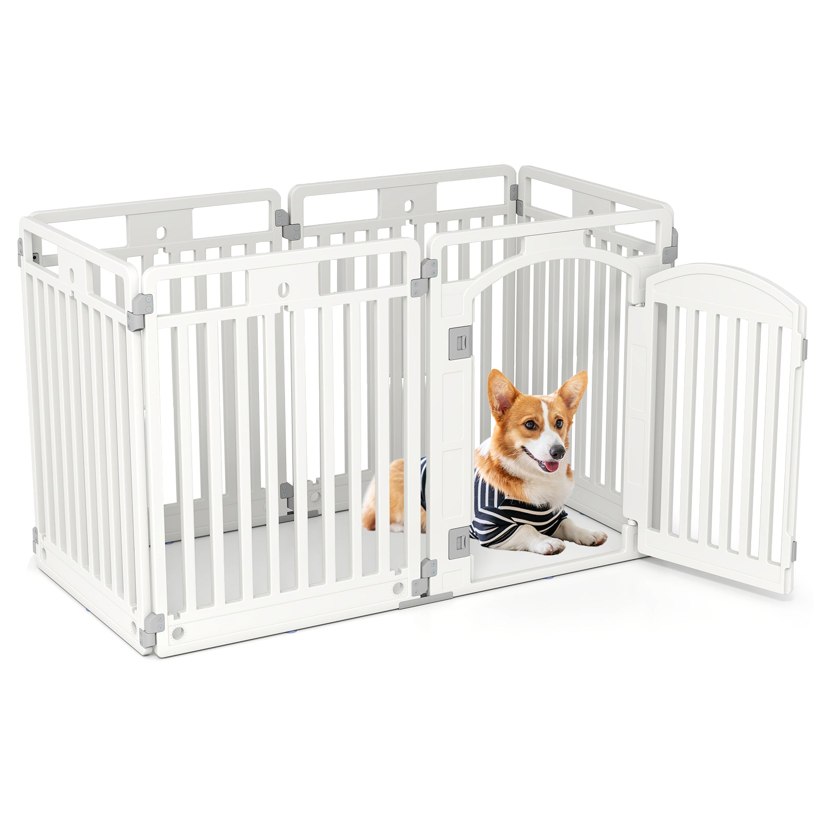 6-Panel Tall Dog Playpen Foldable Pet Fence with Locking Door, White Pet Gate at Gallery Canada