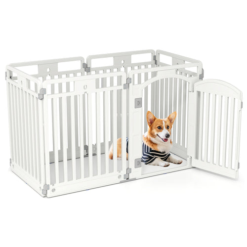 6-Panel Tall Dog Playpen, Foldable Pet Fence, White