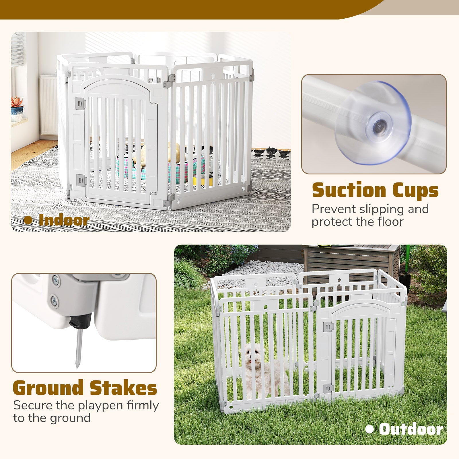 6-Panel Tall Dog Playpen Foldable Pet Fence with Locking Door, White Pet Gate at Gallery Canada